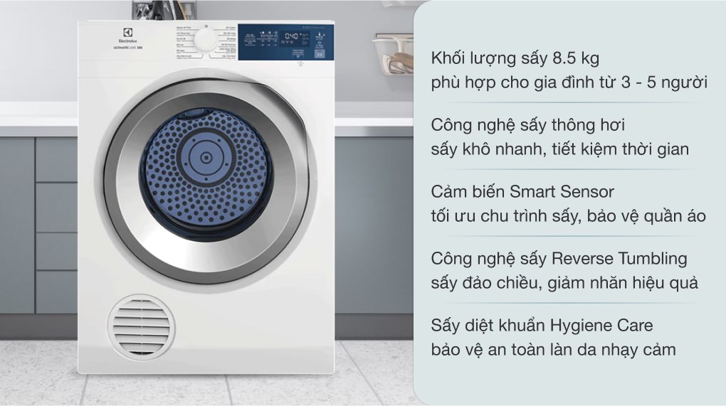 Máy sấy thông hơi Electrolux UltimateCare 8.5 kg EDS854J3WB